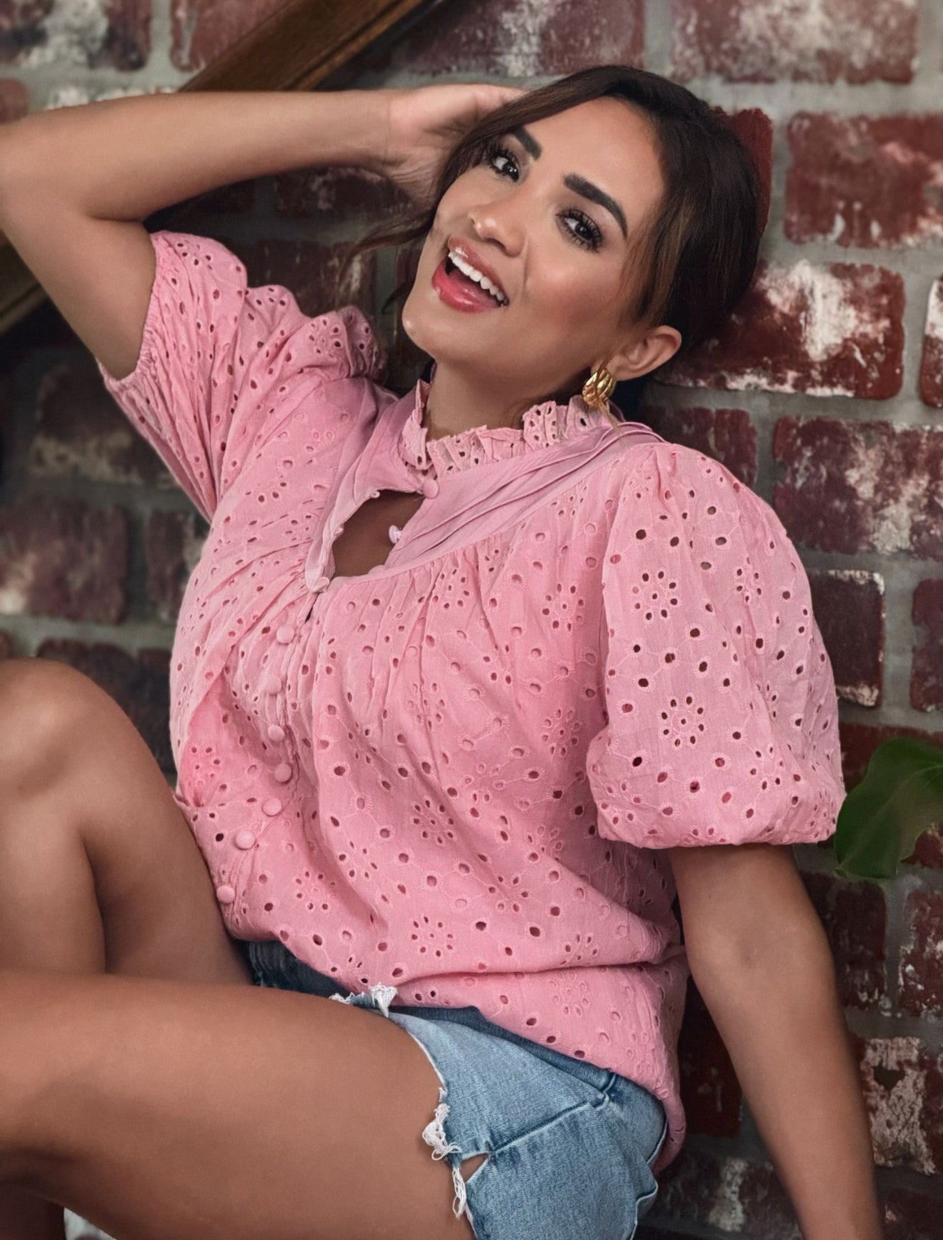 Blush Breeze Eyelet Top