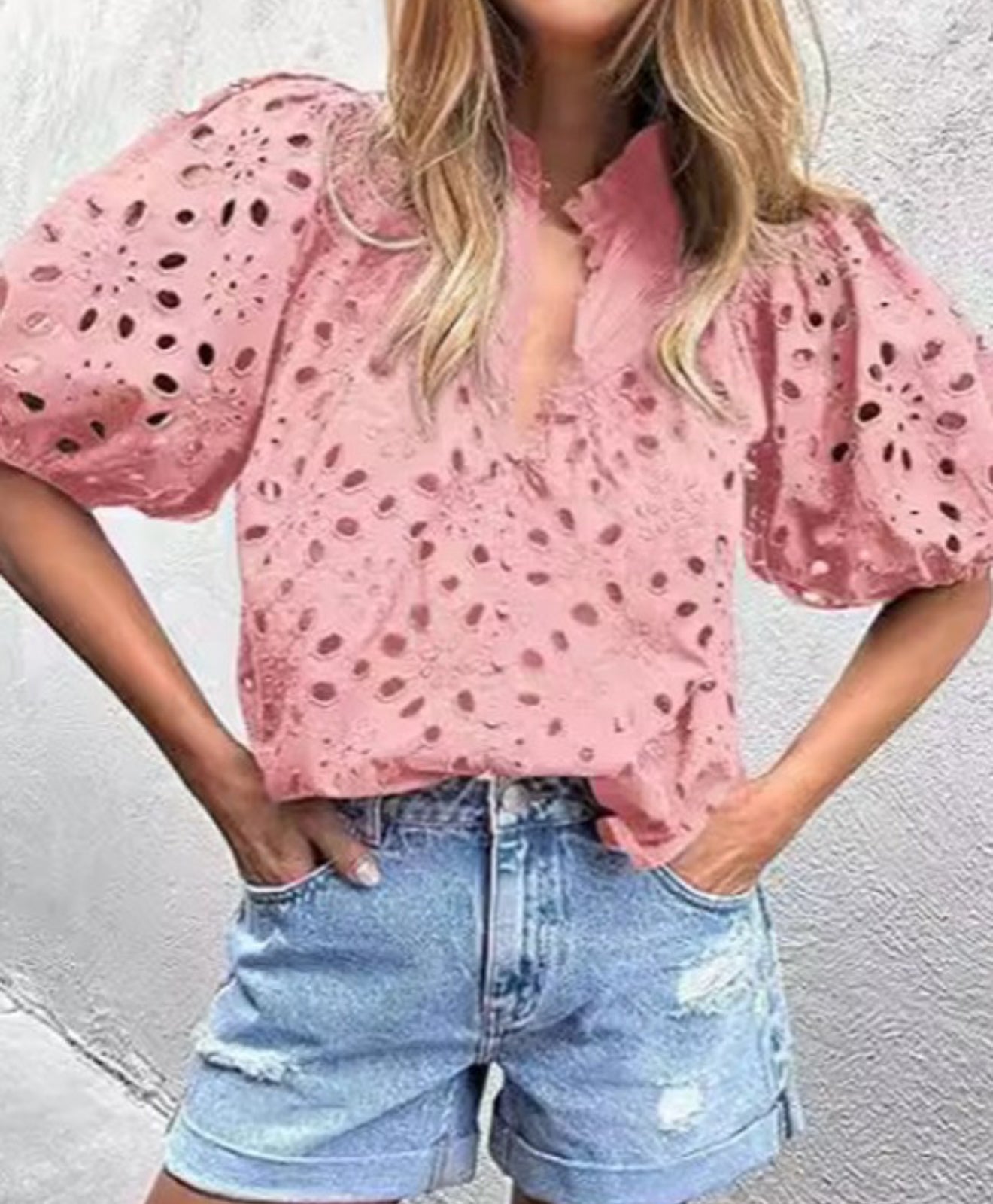 Blush Breeze Eyelet Top