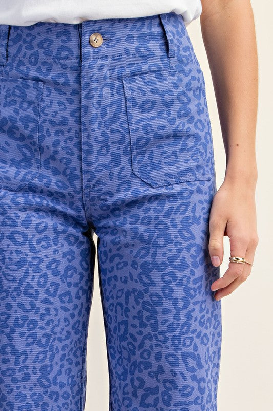 Blue Leopard Ankle Crop Pants