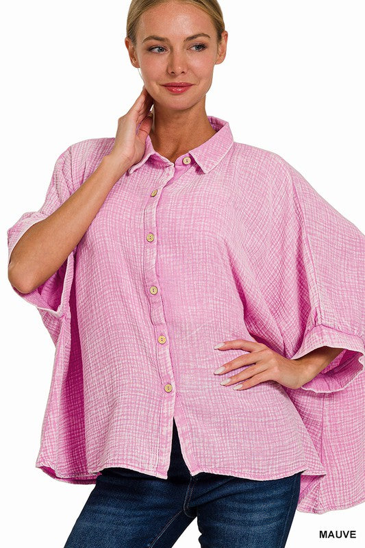 Pink Gauze Button Down