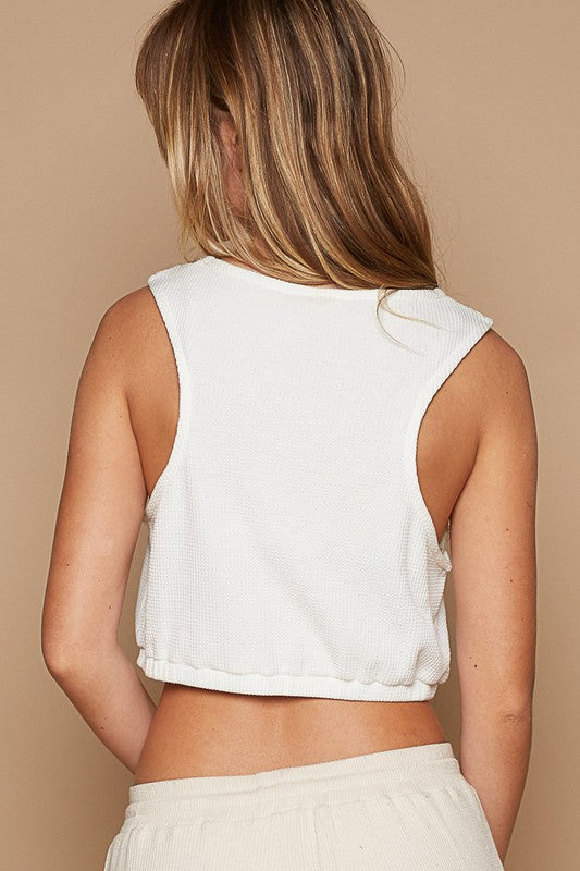 Floral Stitch Waffle Crop Top