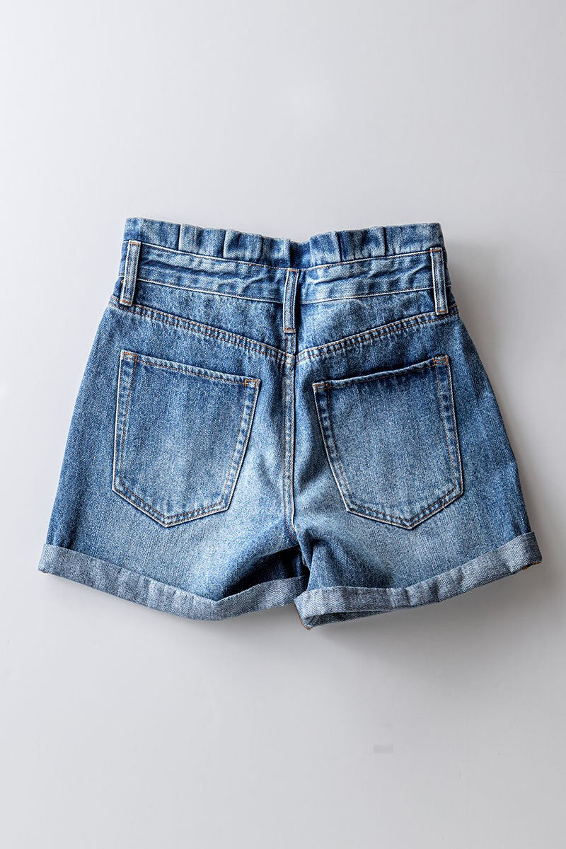 Ruffle Waist Denim Shorts