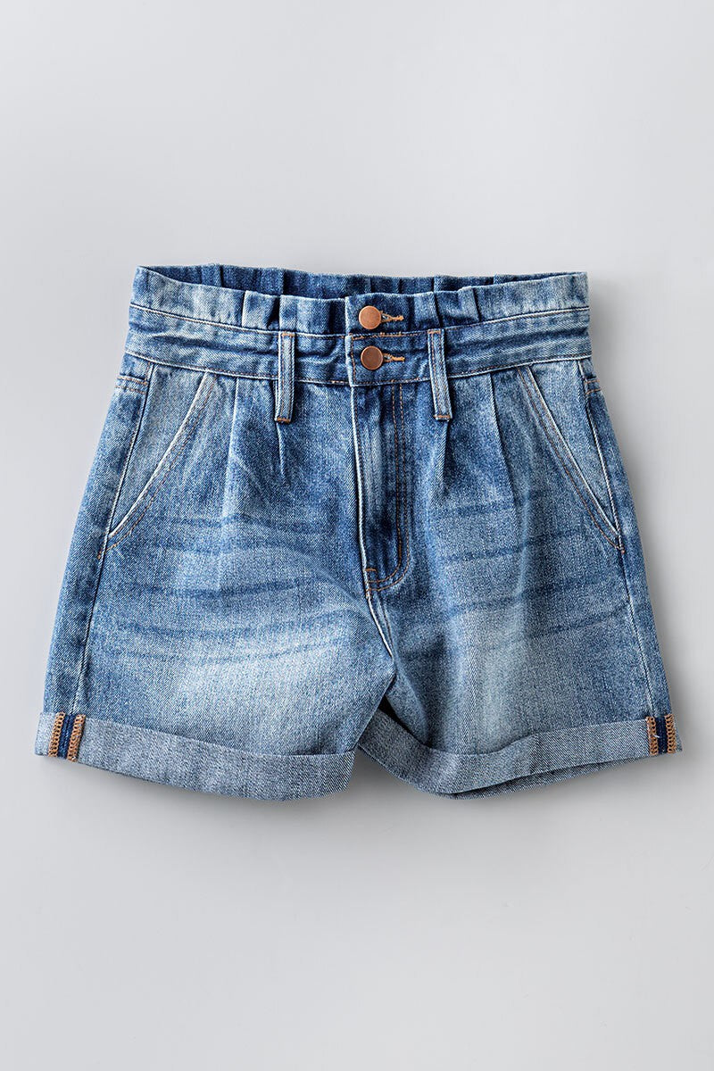 Ruffle Waist Denim Shorts