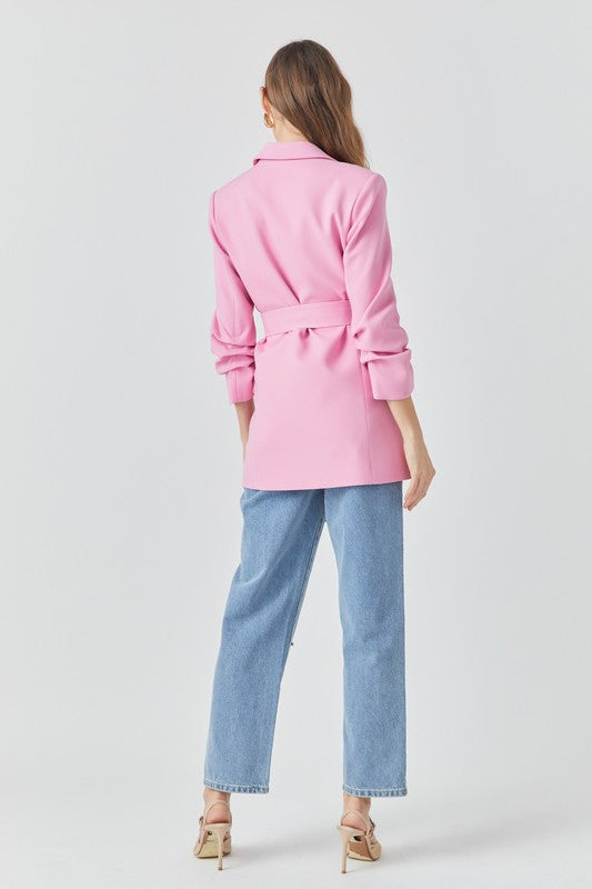 Pink Cinched Sleeve Blazer