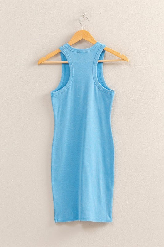 Sky Blue Ribbed Mini Dress