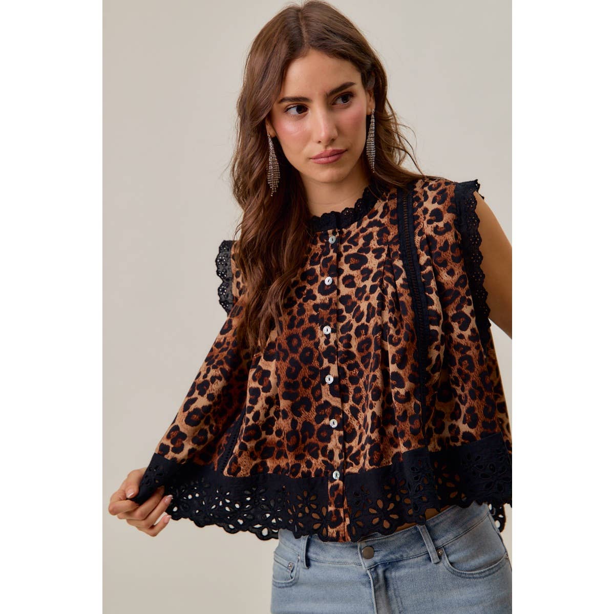 Wild Side Leopard Lace-Trim Blouse