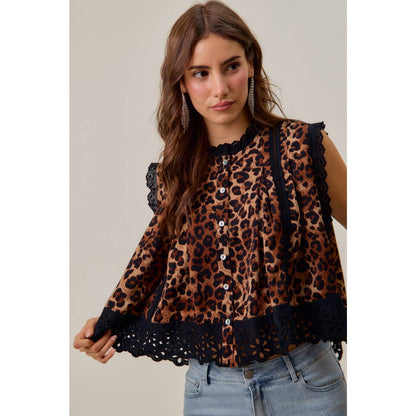 Wild Side Leopard Lace-Trim Blouse
