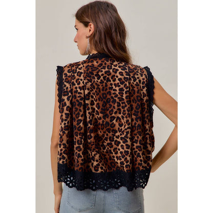 Wild Side Leopard Lace-Trim Blouse