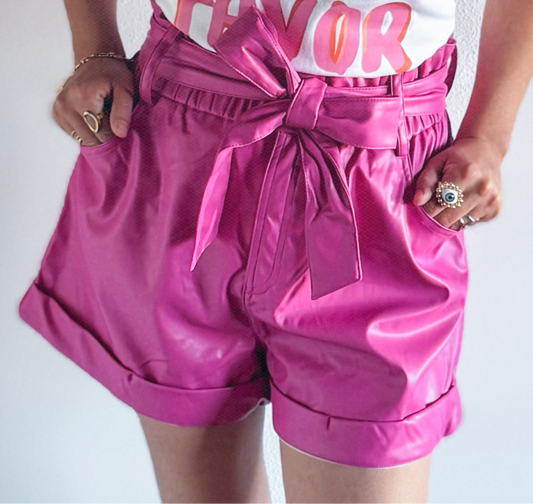 Bubblegum Faux Leather Shorts