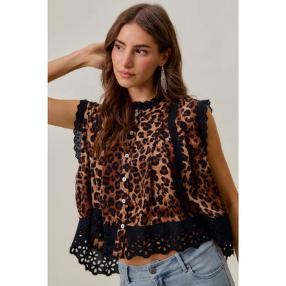 Wild Side Leopard Lace-Trim Blouse