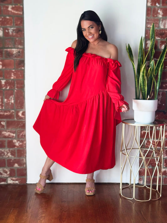 Statement Red Midi Dress
