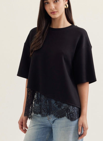 Midnight Muse Lace Hem Top