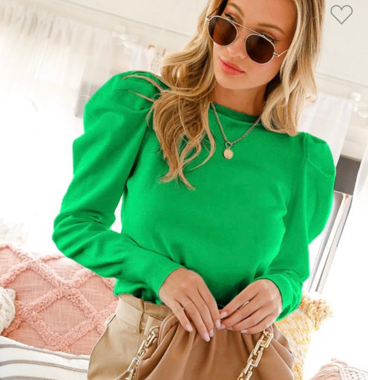 Emma’s Green Puff Sleeve knit top