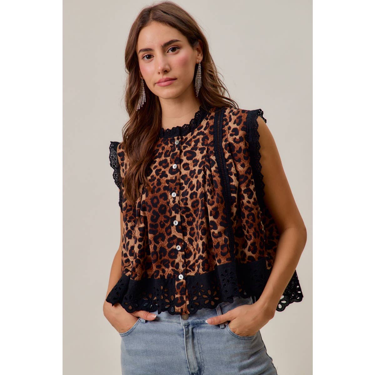 Wild Side Leopard Lace-Trim Blouse