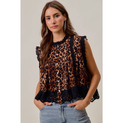 Wild Side Leopard Lace-Trim Blouse