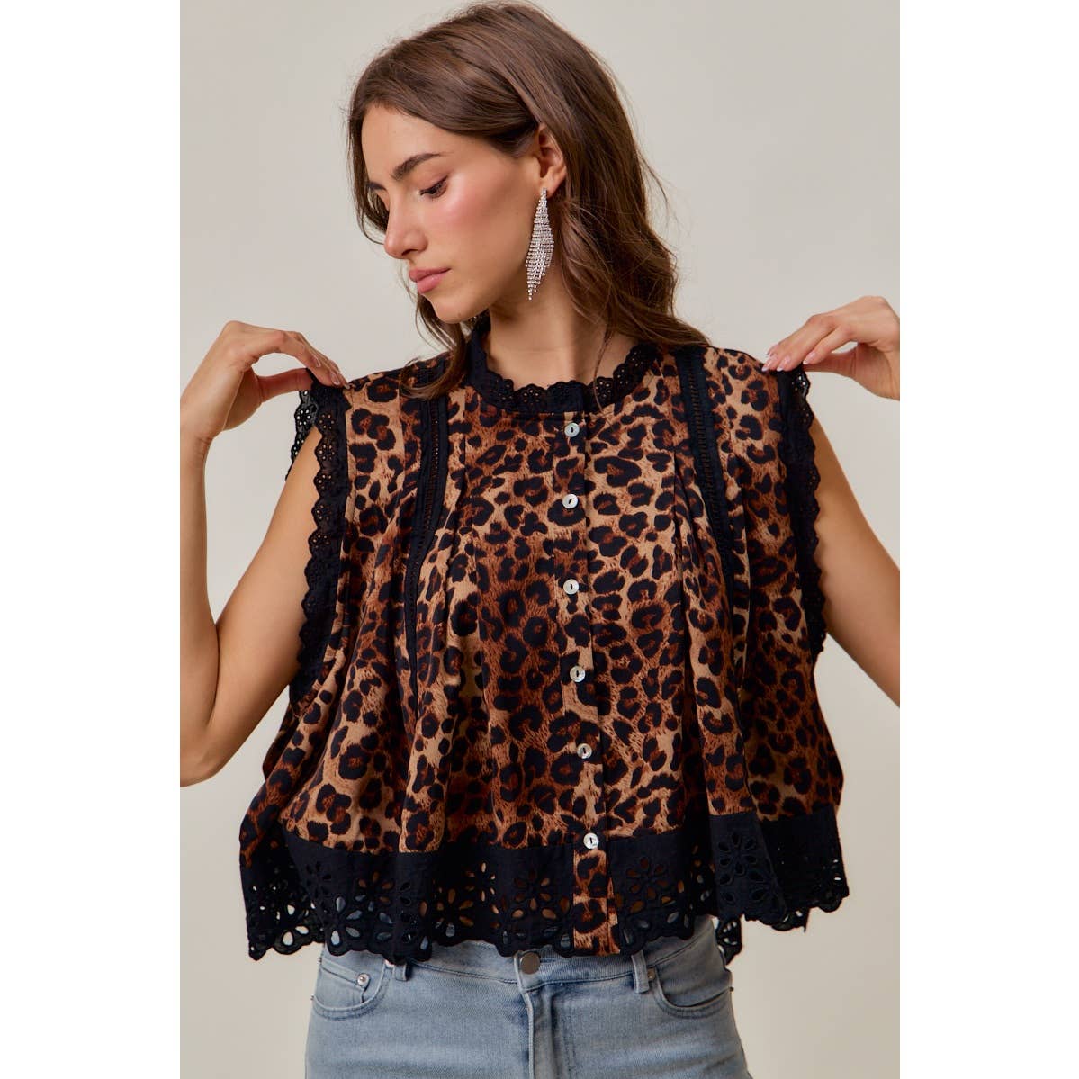 Wild Side Leopard Lace-Trim Blouse