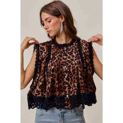 Wild Side Leopard Lace-Trim Blouse