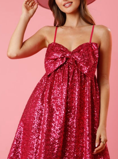 Fuchsia Bow Sparkle Dress
