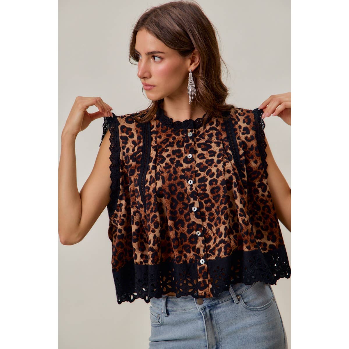 Wild Side Leopard Lace-Trim Blouse