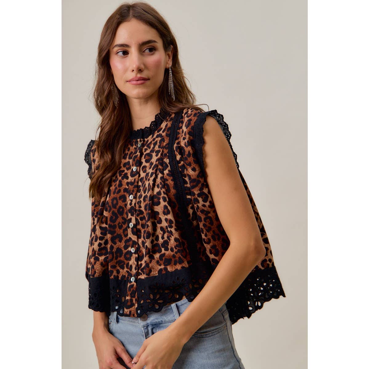 Wild Side Leopard Lace-Trim Blouse