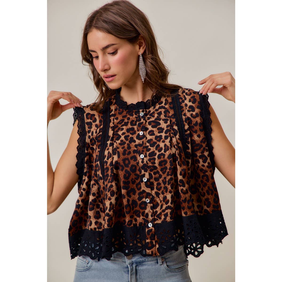 Wild Side Leopard Lace-Trim Blouse