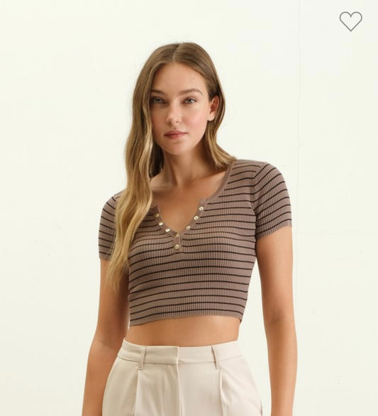 Tessa’s taupe striped crop