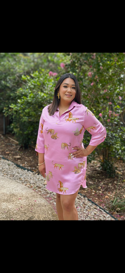 Cheetah Pink Satin Dress