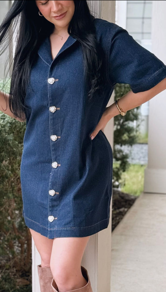 Heart Button Denim Dress
