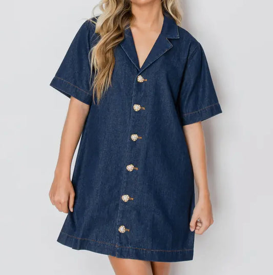 Heart Button Denim Dress