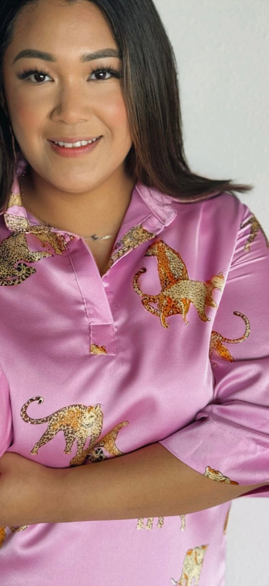 Cheetah Pink Satin Dress