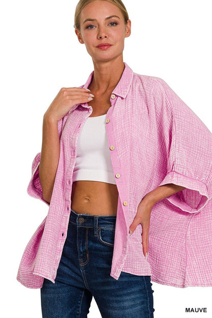 Pink  Gauze Button Down