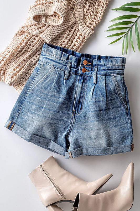 Ruffle Waist Denim Shorts