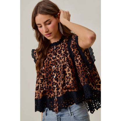 Wild Side Leopard Lace-Trim Blouse