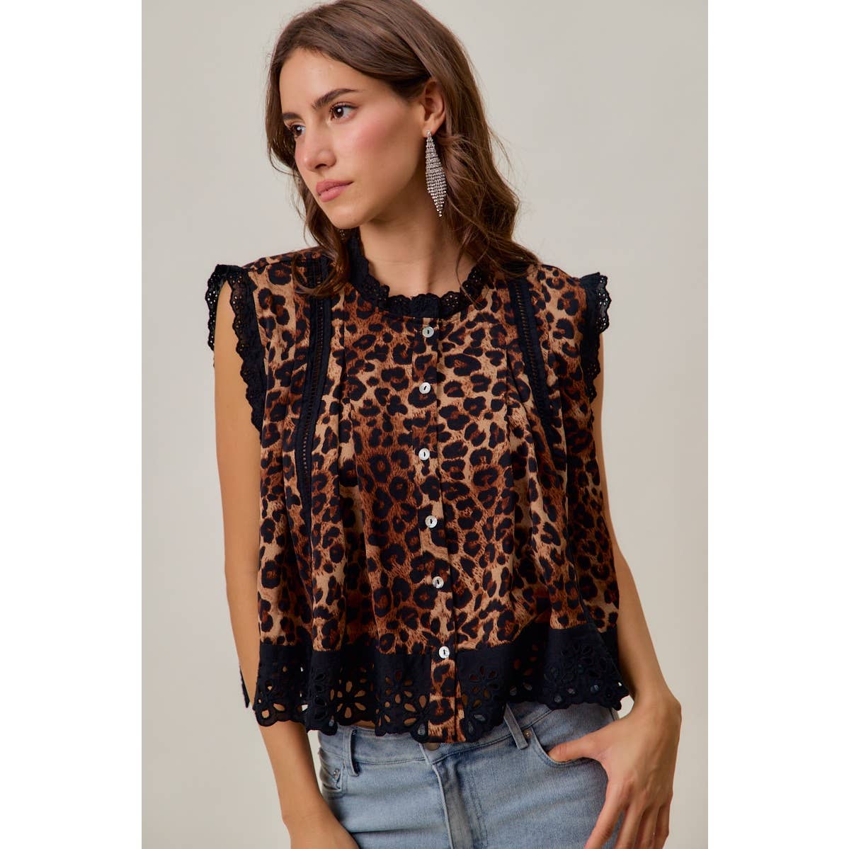 Wild Side Leopard Lace-Trim Blouse