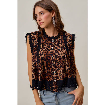 Wild Side Leopard Lace-Trim Blouse