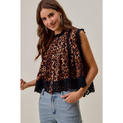 Wild Side Leopard Lace-Trim Blouse