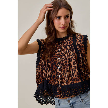 Wild Side Leopard Lace-Trim Blouse