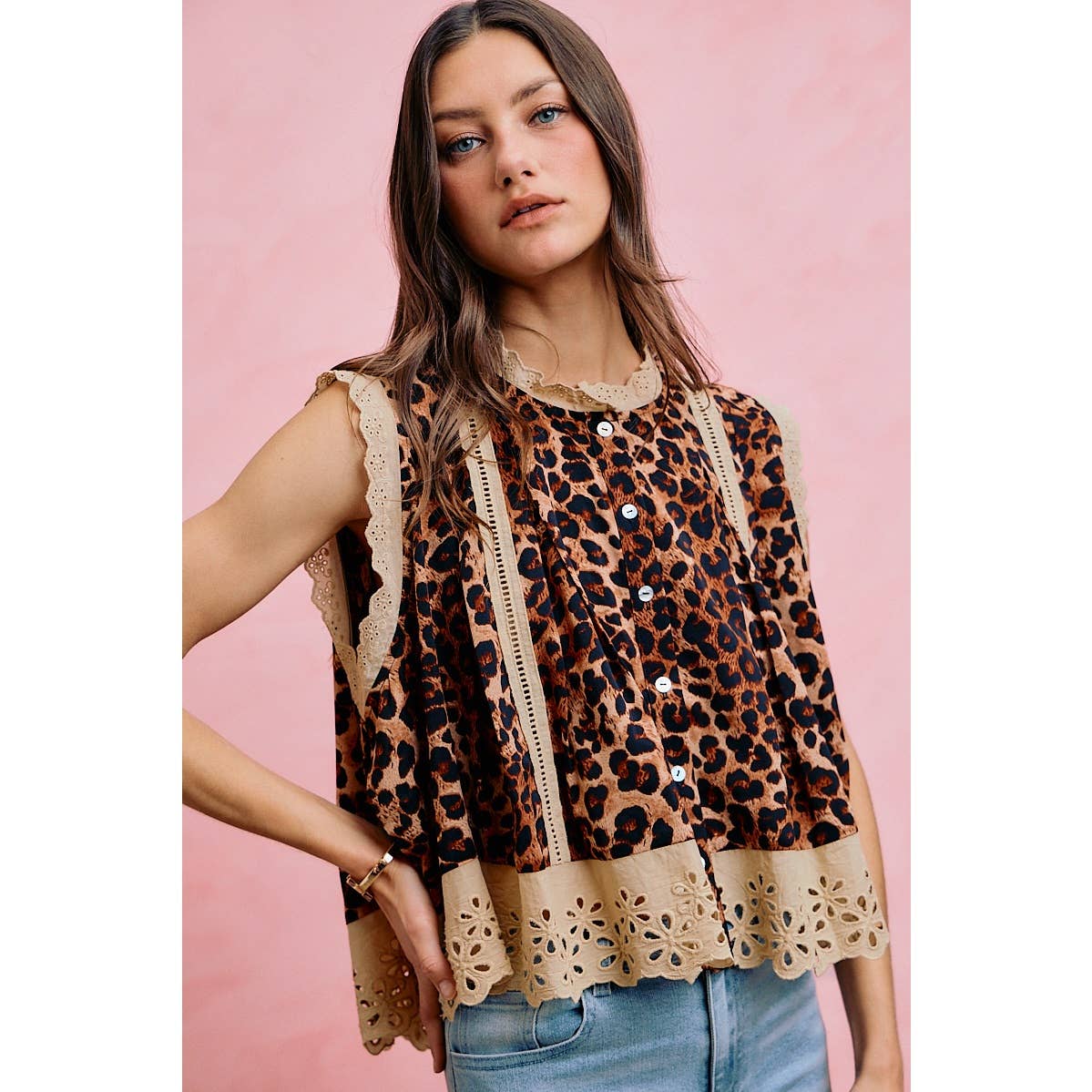 Wild Side Leopard Lace-Trim Blouse