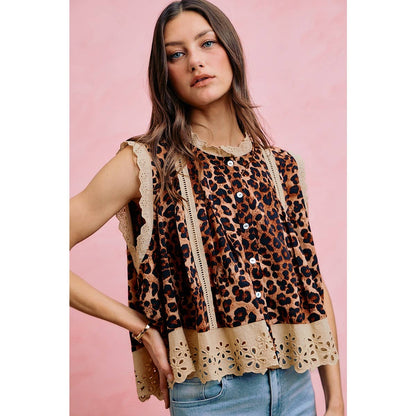 Wild Side Leopard Lace-Trim Blouse